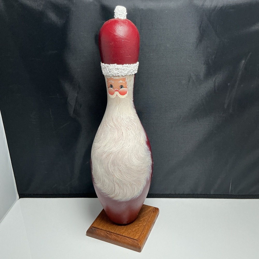 SANTA CHRISTMAS THEME Vintage Wooden Bowling Pin Folk Art‎ Hand Painted